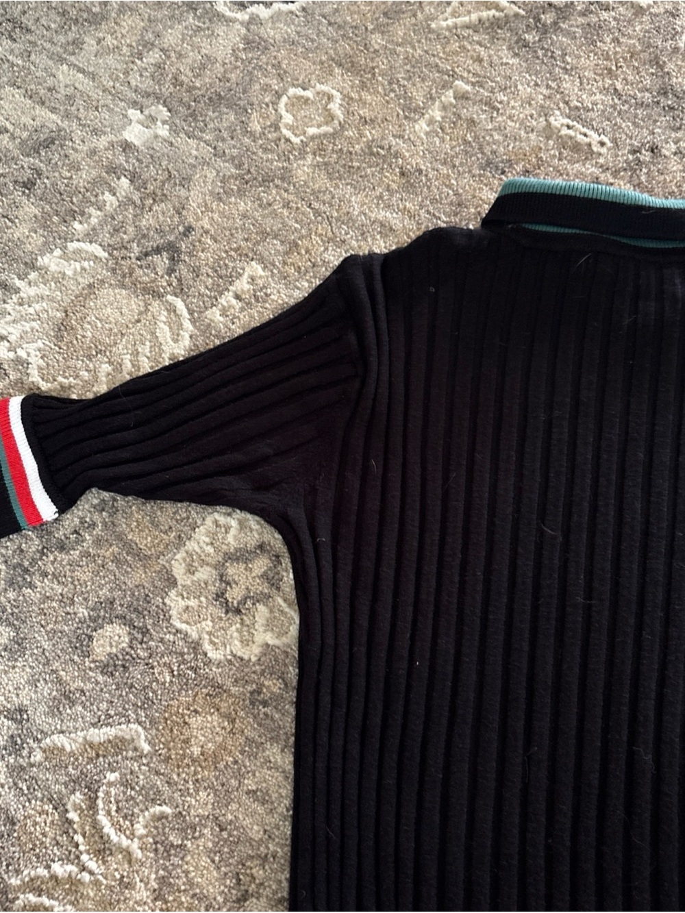 Celine Black Ribbed Polo Midi Dress with Red and Yellow Stripes - Picture 13 of 16